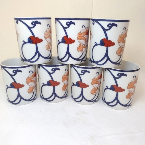 Fitz and Floyd Vintage Variations lotus mugs Japan deco set of (7) - Picture 3 of 10